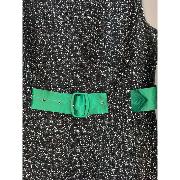 Ann Taylor Silk Blend Textured Black Green Belted Sleeveless Layering Top Sz 10 - Picture 4 of 9